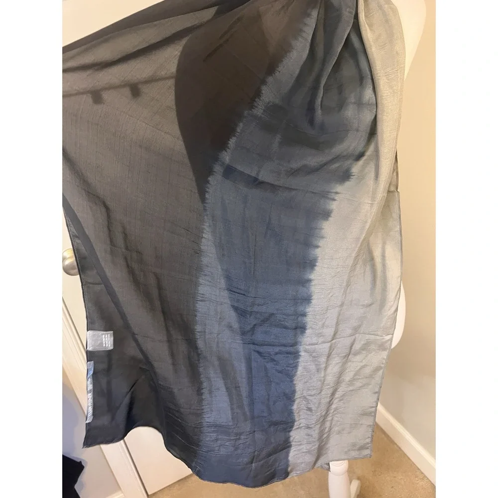 Eileen Fisher Black Gray Blue Silk Scarf